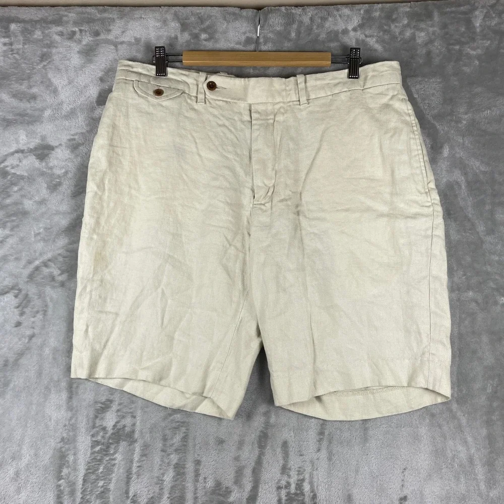 Polo Ralph Lauren Shorts Mens 38 Beige Linen Blend Flat Front Casual